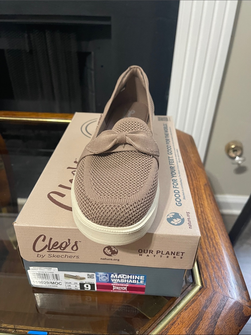 Skechers Taupe Knit Slip-On Loafers with Bow Detail - Picture 4 of 10